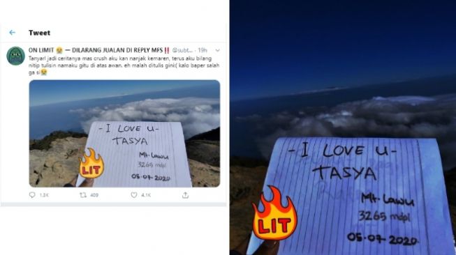 Pendaki Tulis 'I Love U Tasya' di Puncak Gunung, Jadi Baper Tahu Nama Lain