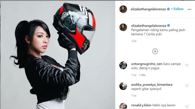 Angela Lorenza bersiap riding nih (Instagram)