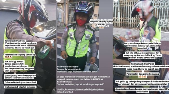 Polisi Sukiswanto Beli Bensin untuk Pengendara Tanpa Mau Dibayar, Respek!