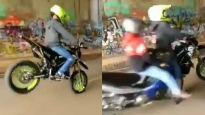 Atraksi Sembarangan di Tengah Jalan, Ulah Pemotor Ini Bikin Orang Celaka