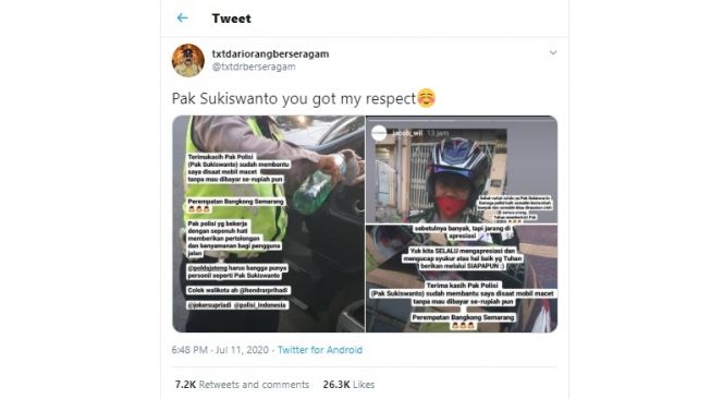 Polisi Tolong Beli Bensin Pengendara dan Menolak Dibayar, Sosok Sukiswanto Viral (Twitter)