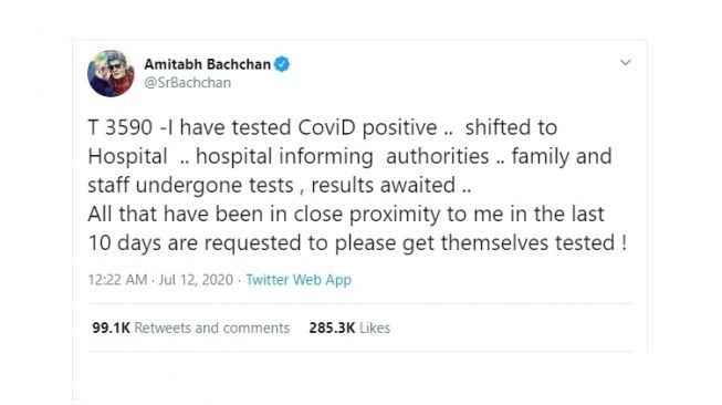 Postingan Amitabh Bachchan. [Twitter] 