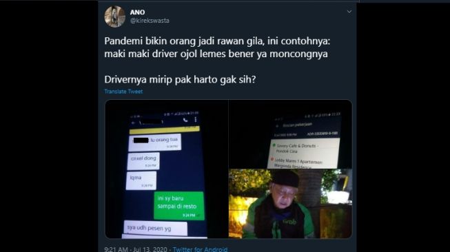 Driver Ojol Dimaki Customer, Warganet Salfok Wajahnya Mirip Pak Harto