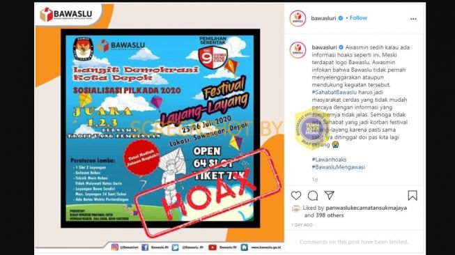 Penjelasan Cek Fakta, Bawaslu membantah informasi yang ada dalam poster Festival Layang-Layang (Turnbackhoax.id)