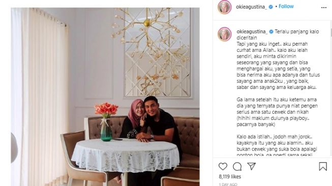 Okie Agustina mengaku sempat menikah siri sebelum menikah secara sah. (Instagram/@okieagustina).