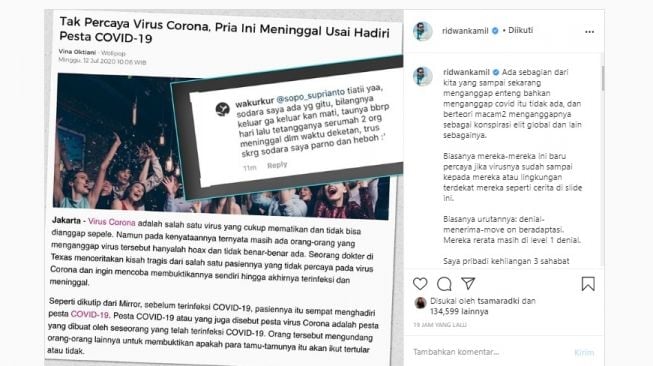 Pesan Ridwan Kamil untuk Kalian yang Anggap COVID-19 Konspirasi Elit Global (Instagram)