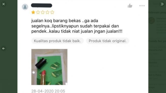 Ulasan belanja online konsep preloved. [Twitter]