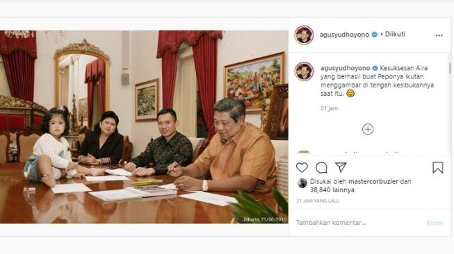 Putri AHY Duduk di Atas Meja, Presiden Keenam RI Dibuat Ikutan Menggambar (Instagram)