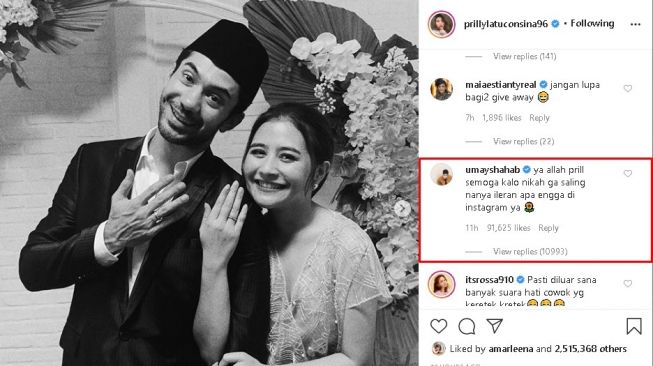 Komentar Umay di foto Prilly Latuconsina dan Reza Rahadian - (Instagram/@prillylatuconsina96)