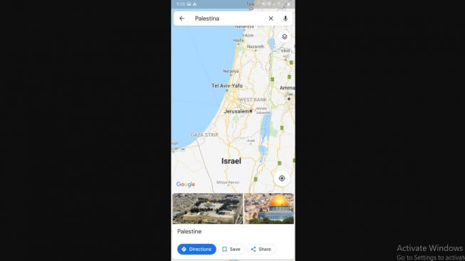 Pencarian Palestina di Google Maps. [Screenshot/Tivan Rahmat]