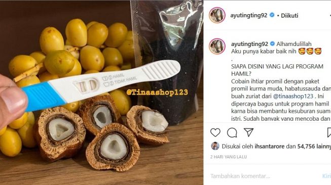 Ayu Ting Ting unggah foto tespack. [Instagram]