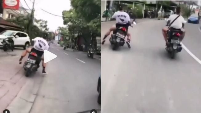 Bule Naik Motor Ugal-ugalan di Jalanan Bali, Diduga Demi Konten