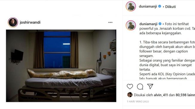 Anji mengkritisi soal foto jenazah pasien Covid-19 yang bikin heboh di dunia maya. [Instagram]