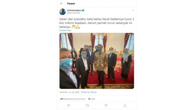 Fahri Hamzah Ungkap Berat Badan Jokowi Turun 3 Kg (Twitter)