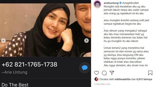 Nama Arie Untung dicatut oleh orang tak dikenal untuk penipuan. [Instagram]