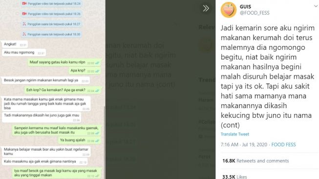 Cuitan warganet yang pacarnya menghina masakan kekasihnya. [Twitter]