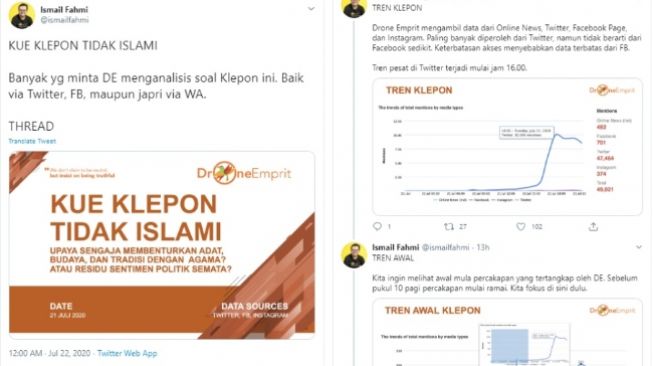 Viral Isu Klepon Bukan Jajanan Islami, Ini Kata Pakar Media Sosial dari Drone Emprit Ismail Fahmi (Twitter)