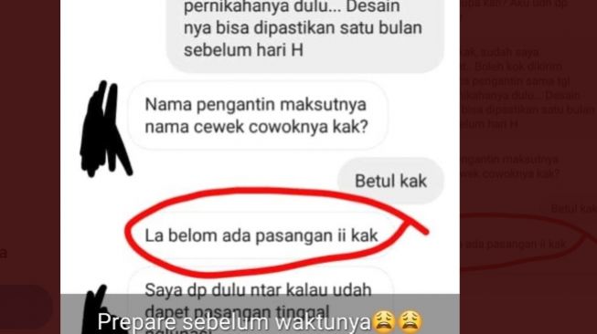 Seorang wanita memesan mahar pernikahan, namun belum punya pasangan. 