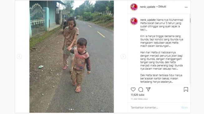 Tidur Hanya Beralas Karton, Bocah 5 Tahun Tuntun Ibunya yang Buta (Instagram)