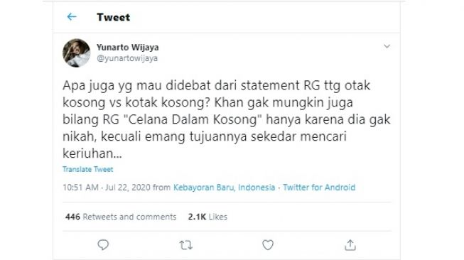 Yunarto Wijaya merasa komentar pedas Rocky Gerung kepada Gibran tidak perlu diperdebatkan (Twitter)