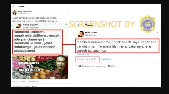 Penjelasan Cek Fakta, Cuitan asli Felix Siauw (Turnbackhoax.id)