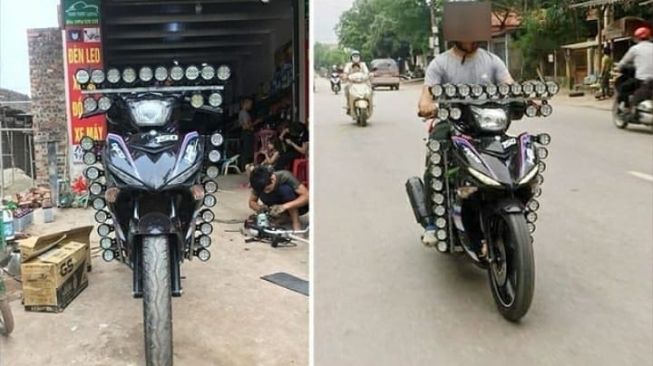 Viral Yamaha MX-King Dijejali Belasan Lampu, Sorotannya Bikin Pedih Mata