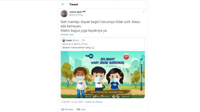 Arie Kriting soal poster Hari Anak Nasional kiriman warganet (Twitter)