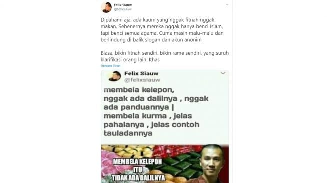 Penjelasan Cek Fakta, Felix Siauw membantah (Twitter @felixsiauw)