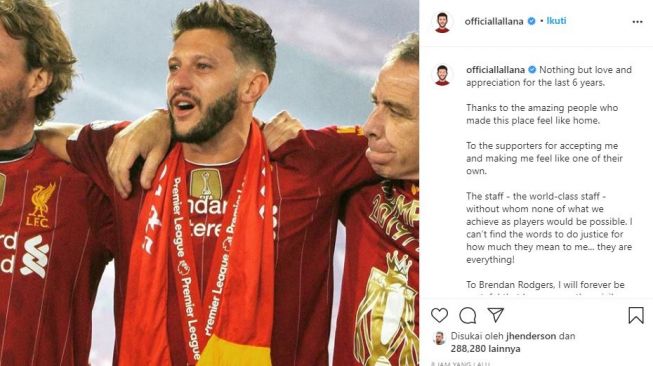 Adam Lallana resmi meninggalkan Liverpool akhir musim ini. (Instagram/officiallallana)