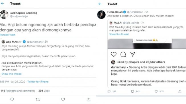 Sujiwo Tejo dan Fiersa Besari mengomentari pernyataan Anji soal beda pendapat terkait COVID-19 (Twitter)