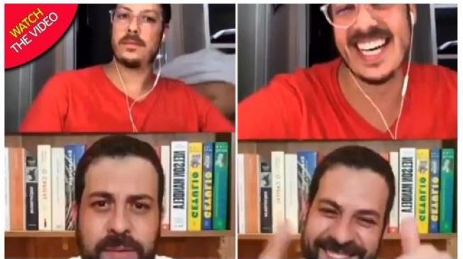 Fabio Forchat dan Guilherme Boulos tertawa saat istri Fabio lewat.(Tangkap layar Mirror)