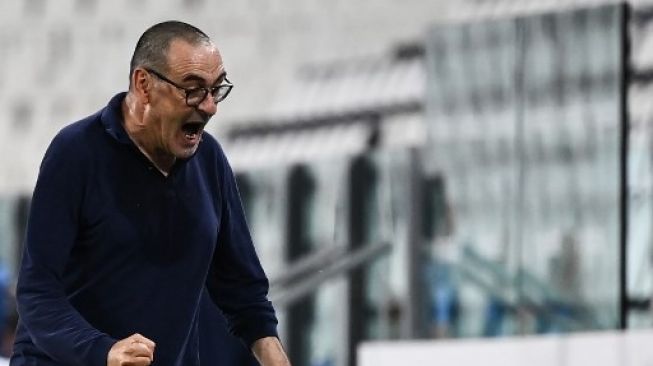 Reaksi pelatih Juventus Maurizio Sarri di Allianz stadium, Turin. Marco BERTORELLO / AFP