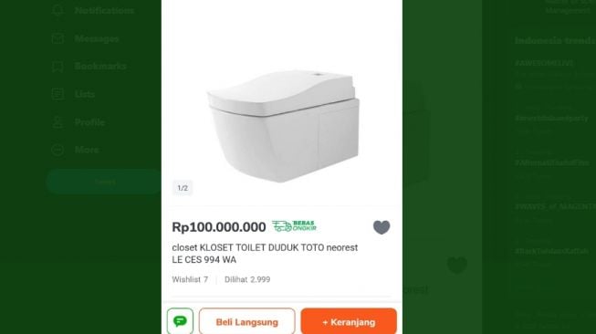 Kloset toilet seharga Rp 100 juta. (Twitter/@rayzapratama)