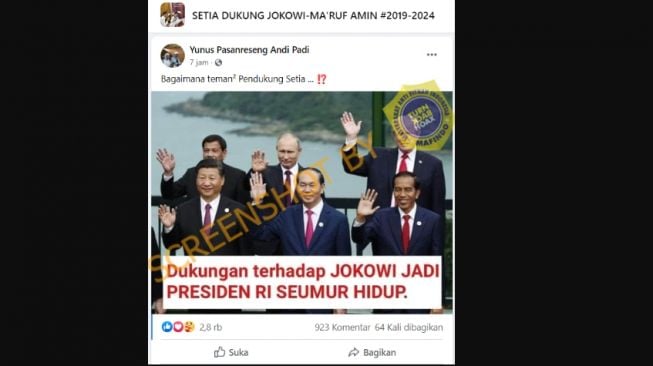 Cek fakta Jokowi didukung menjadi Presiden RI seumur hidup.