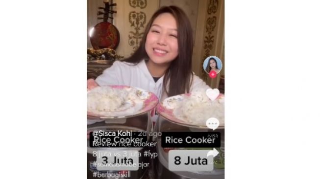 Netizen ini review rice cooker harga 3 dan 8 juta. (Tiktok/sisca kohl)