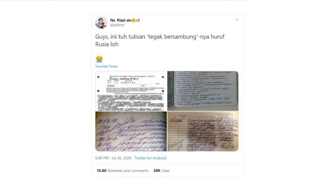 Tulisan dengan bahasa Rusia. [Twitter]