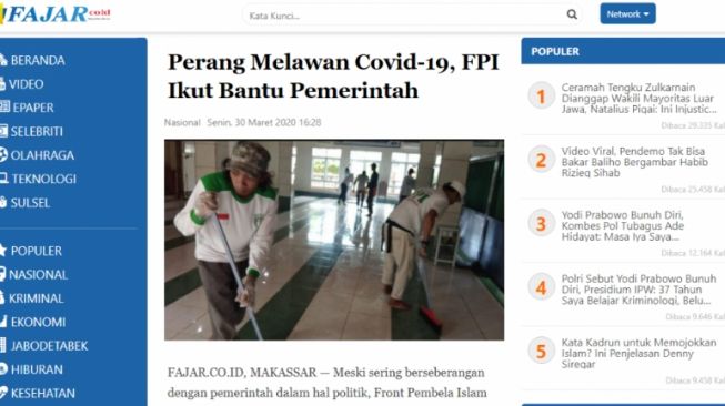 Cek fakta soal tuduhan kepada FPI menyemprotkan virus corona. (Turnbackhoax.id)