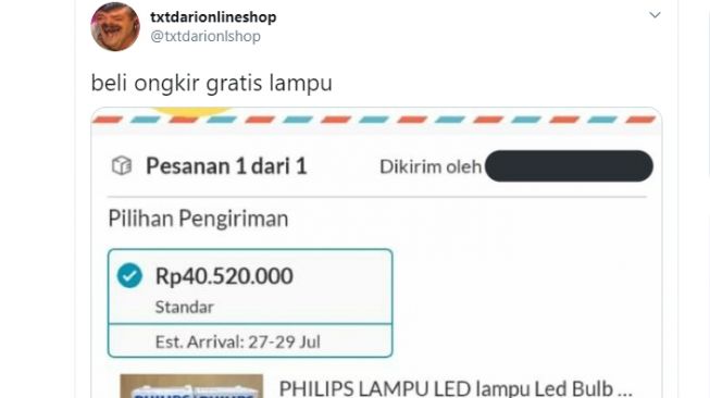 Bikin Heran, Lampu Seharga Rp5.000 Ongkirnya Sampai Rp40 Juta