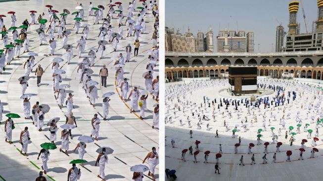 Umat muslim mengitari atau tawaf Ka'bah dalam musim haji di Masjidil Haram, Mekah, Arab Saudi, Rabu (29/7). [Foto/AFP]