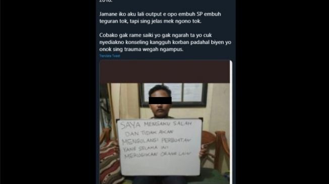 Foto permintaan maaf Gilang di tahun 2018. (Twitter/@representatif)