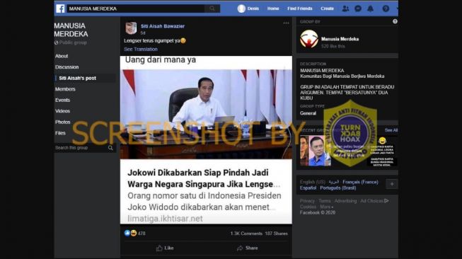 Cek Fakta, konten yang klaim Jokowi siap pindah jadi warga negara Singapura jika lengser (Turnbackhoax.id)