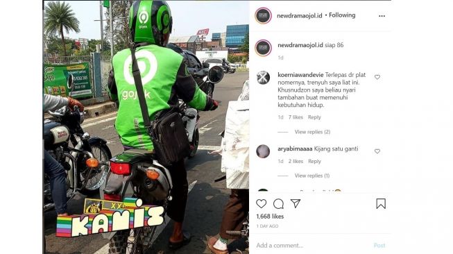 Ojol yang menggunakan pelat nomor polisi ini jadi sorotan (Instagram)