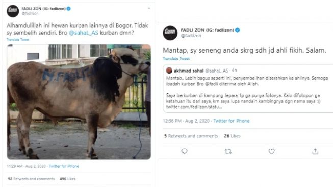 Unggah Foto Sapi Kurban, Fadli Zon Dikritik (Twitter)