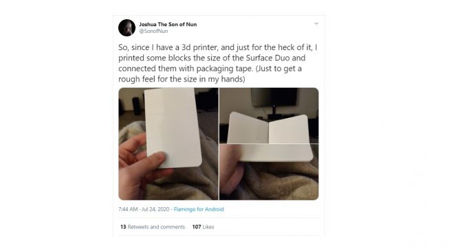 Microsoft Surface Duo dengan menggunakan printer 3D. [Twitter]