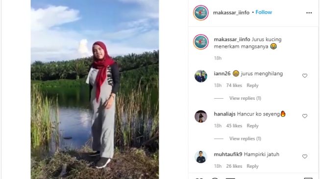 Seorang gadis tercebur ke danau saat membuat video tiktok (Instagram/@makassar_iinfo)