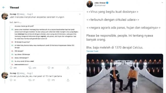 Klaim Hadi Pranoto soal virus corona terbunuh dengan suhu di atas 350 derajat buat warganet heran (Twitter)