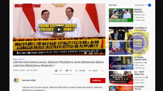 Cek fakta: Benarkah Jokowi menyerahkan jabatannya kepada Prabowo?. (Turnbackhoax.id)