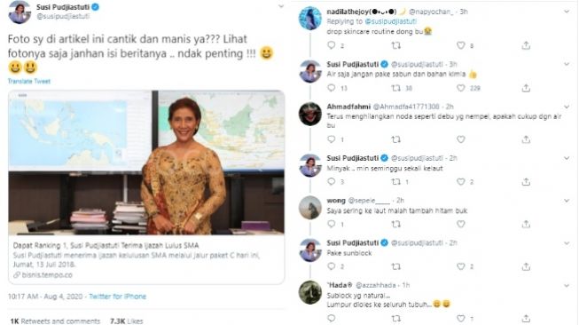 Memuji Fotonya Sendiri, Susi Pudjiastuti Ditanya Pakai Skincare Apa (Twitter)