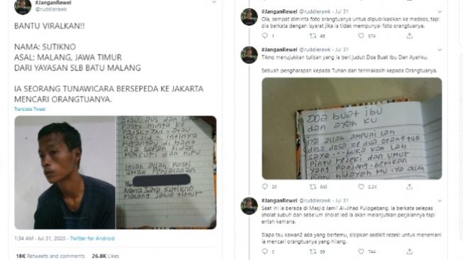 Viralkan! Bersepeda Malang - Jakarta, Si Bisu Keliling Cari Ayah dan Ibunya