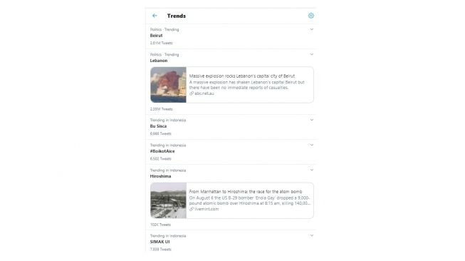 Trending Topik Twitter ledakan Beirut, Libanon. [Twitter]